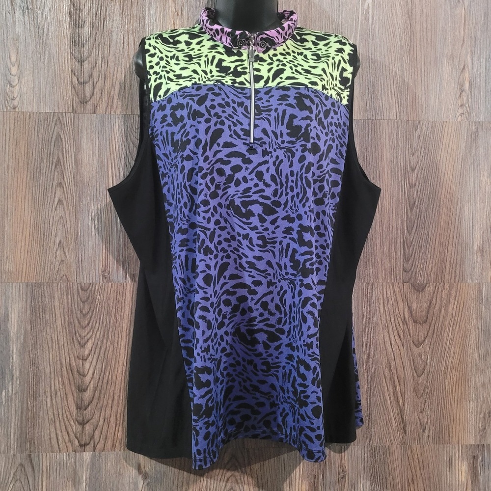 Jamie Sadock 1/4 Zip Sleeveless Golf Shirt XXL 2XL Multicolor Animal Print Artsy